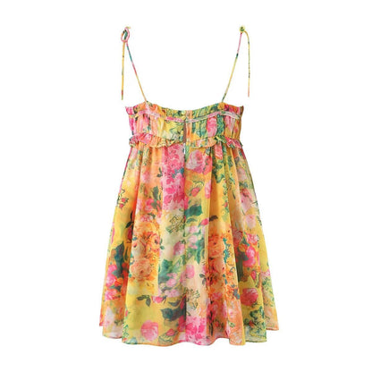 Havana Multi-Color Floral Print Spaghetti Strap Babydoll Mini Dress