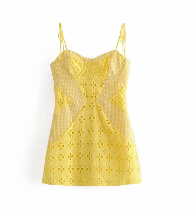 Hali Embroidered Yellow Mini Dress