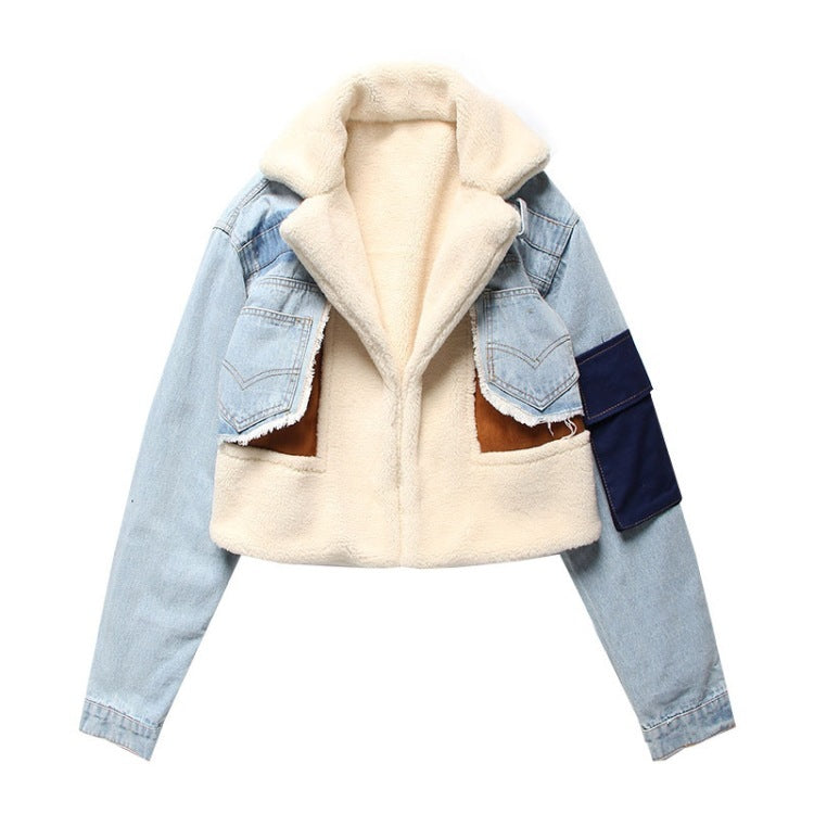 Plush denim jacket