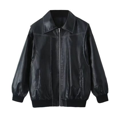 Full Leather Oversized Look Zip Up Jacket