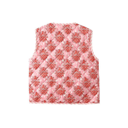 Flower Print Lace-up Cotton Vest