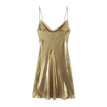 Metallic Spaghetti Strap Mini Slip Dress