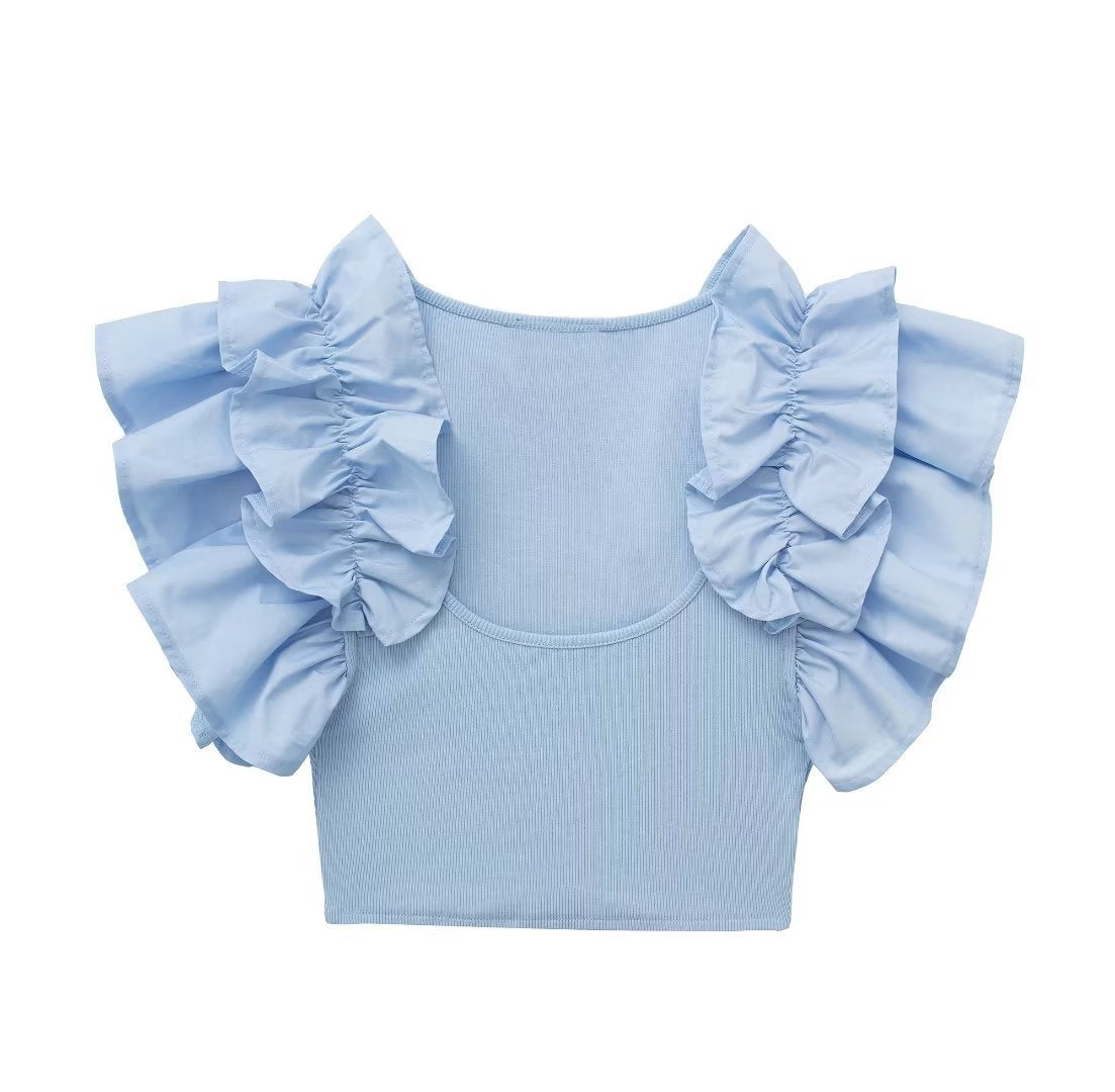 U-Neck Ruffled Pullover Top