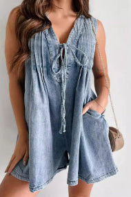 Denim Pleated Romper