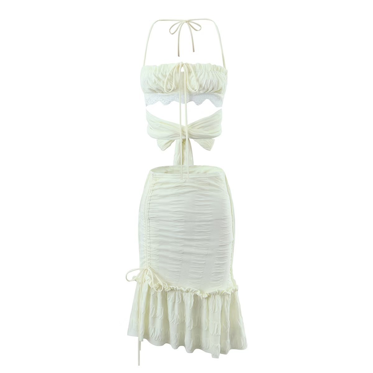 Cream Versatile Ruffle Mini Dress