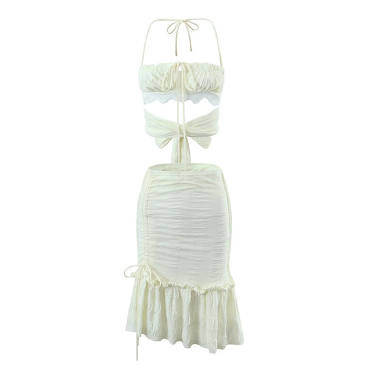 Cream Versatile Ruffle Mini Dress