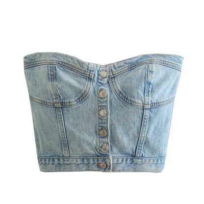 Light Blue Faded Denim Tube Top