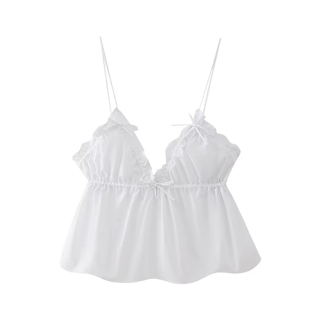 White Bow Ruffle Tank Top