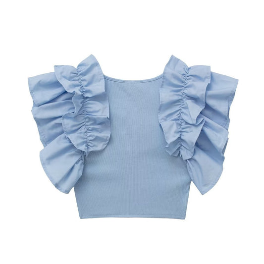 U-Neck Ruffled Pullover Top