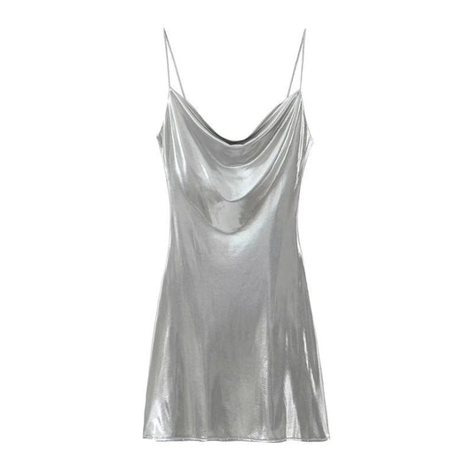 Metallic Spaghetti Strap Mini Slip Dress