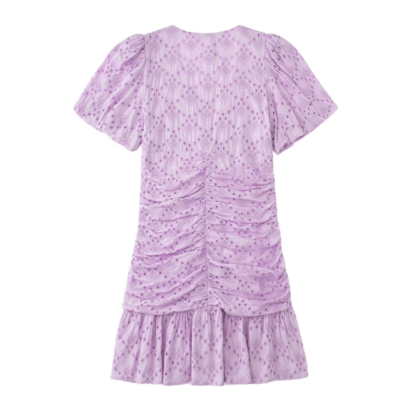 Light Purple Eyelet Short Sleeve V-Neck Layered Ruffle Mini Dress