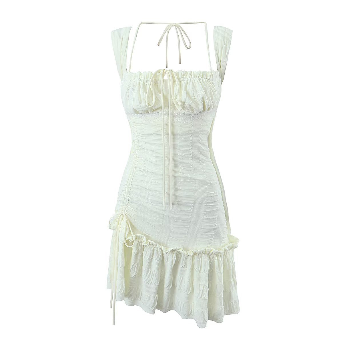 Cream Versatile Ruffle Mini Dress