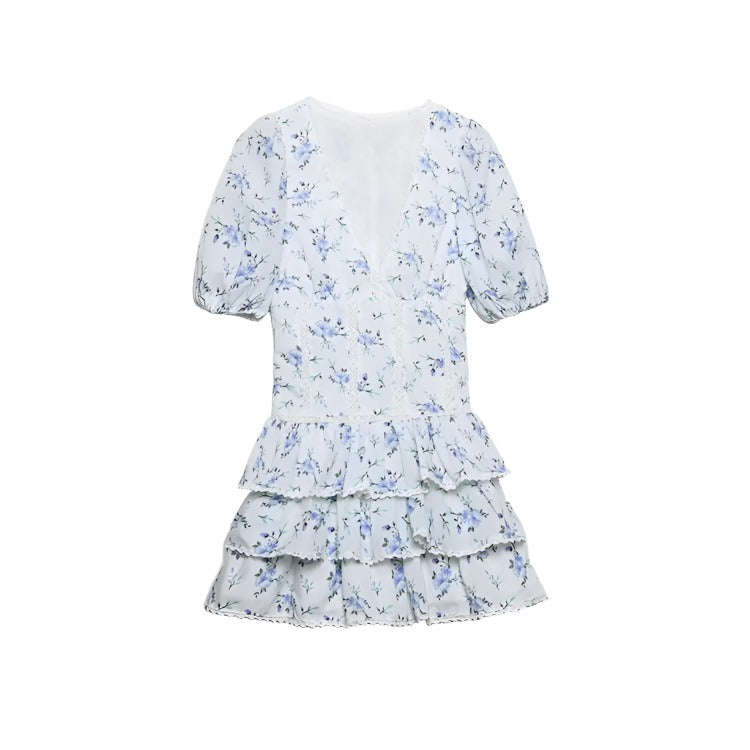 Marina Blue Floral Print Mini Dress