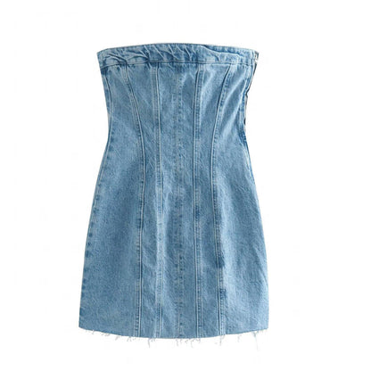 Faded Vintage Bodycon Strapless Denim Mini Dress