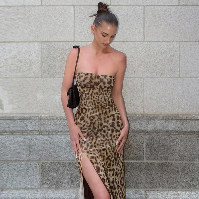 Leopard Print Split Dress