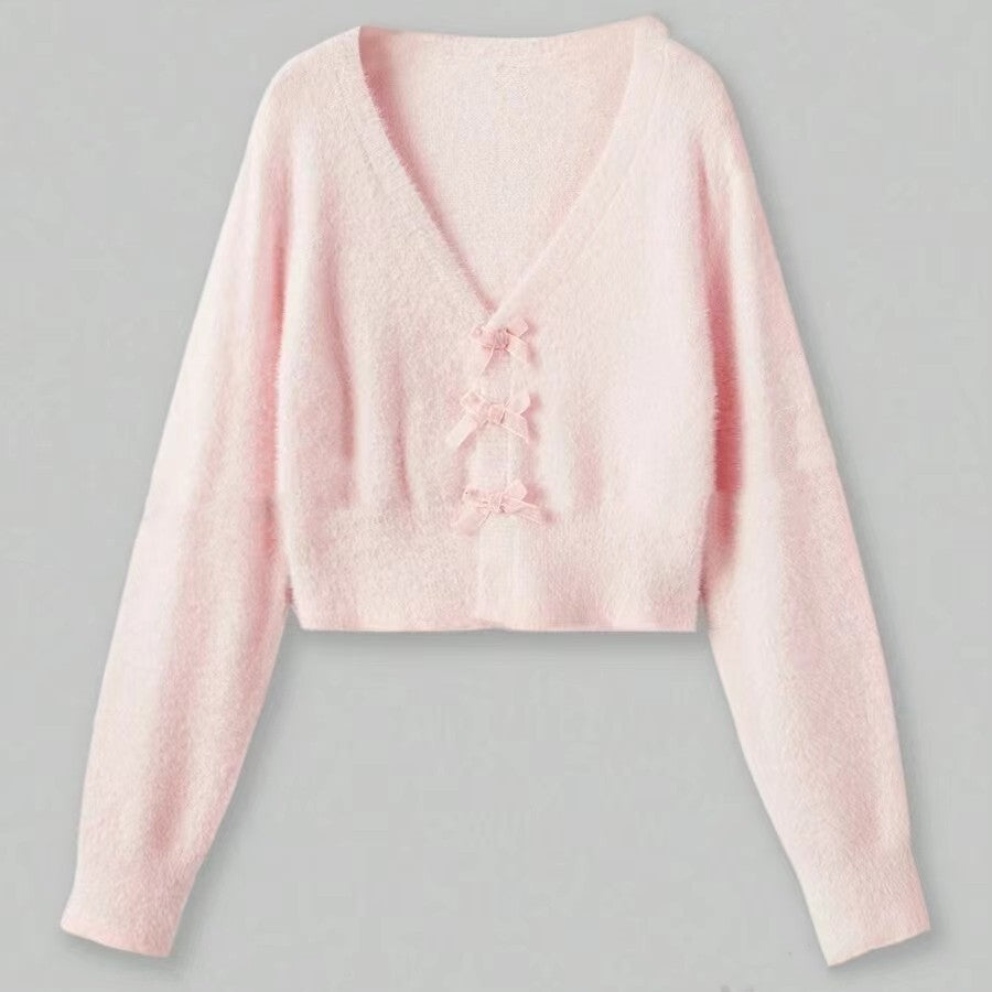 Bow Pink Soft Cardigan