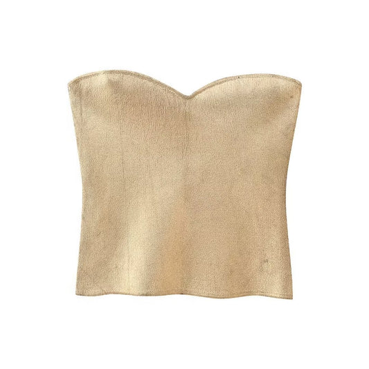 Gold Satin Shimmer Strapless Tank Top