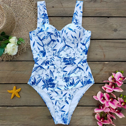 Gather Thin Flab Hiding One-Piece Ladies Swimsuit