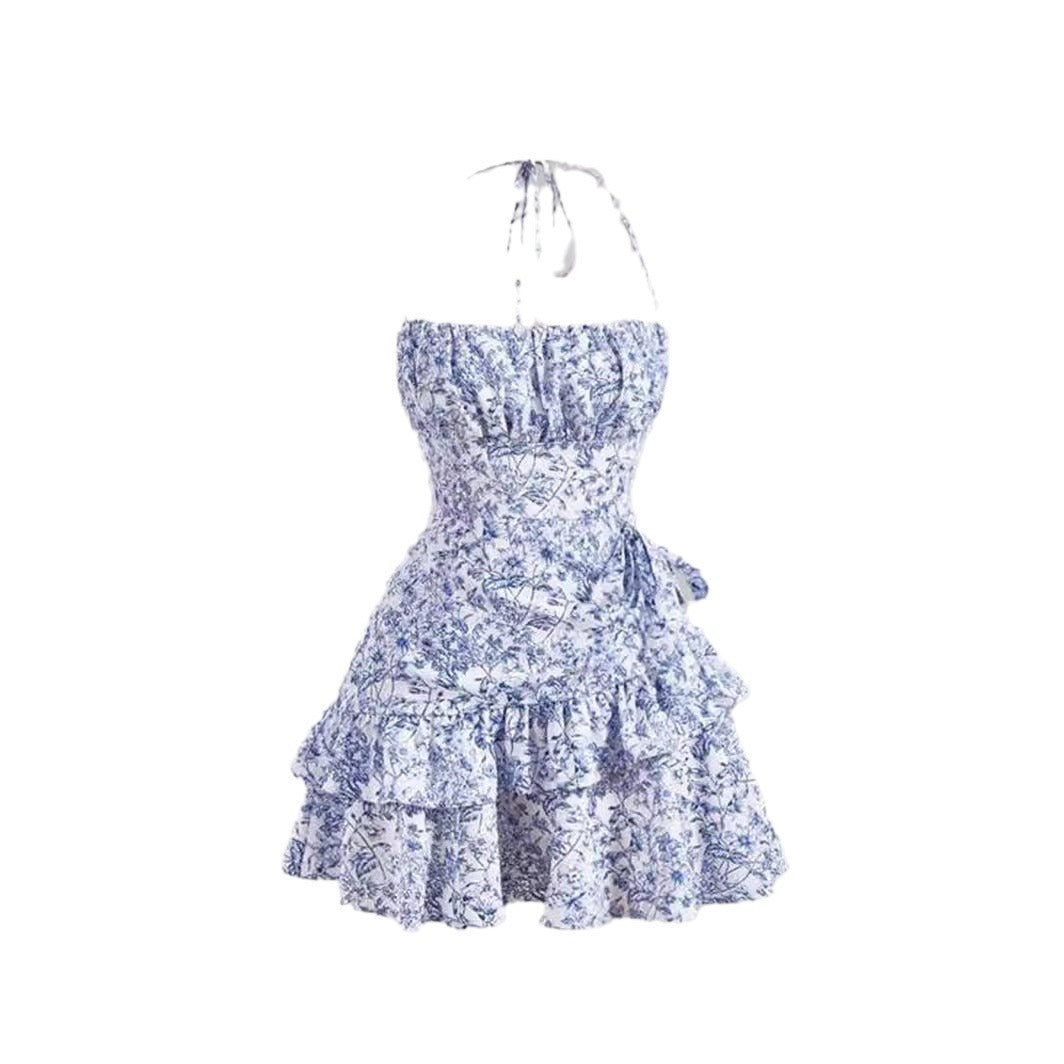 Doris Blue Floral Mini Halter Dress