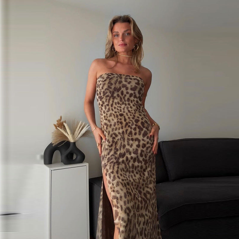 Leopard Print Split Dress