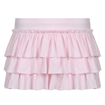 Light Pink Layered Ruffle Trim Fitted Waist Low Rise Mini Skirt